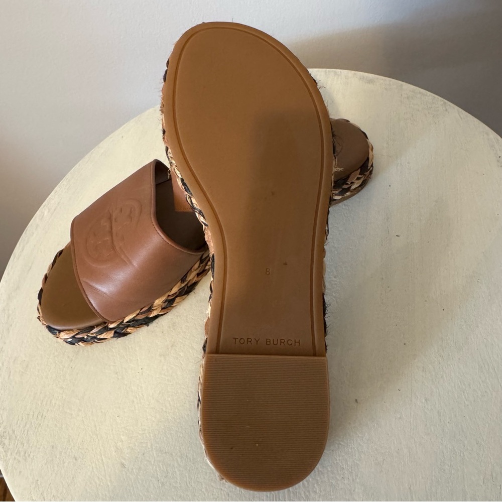 Tory Burch Brown Leather Espadrille Slides - Picture 4 of 5